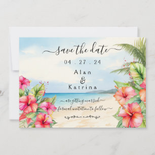 Carte de sauvegarde de date de plage de Hibiscus t