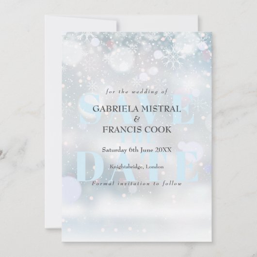 Carte de sauvegarde de date de premiers flocons de (Devant)