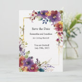 Carte de sauvegarde de date élégante à fleurs d'aq (Debout devant)