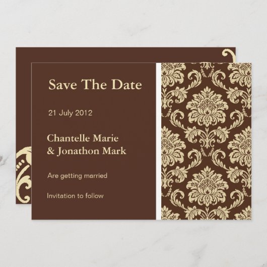 Carte de sauvegarde de date en damas brun (Devant / Derrière)