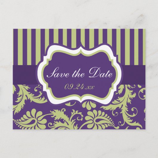 Carte de sauvegarde de date en damas violet, blanc (Devant)