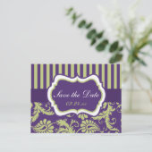 Carte de sauvegarde de date en damas violet, blanc (Debout devant)