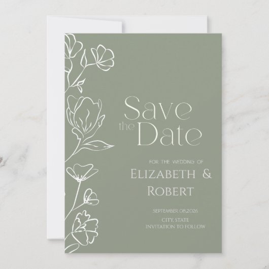 Carte de sauvegarde de date Fleurs blanches Sage v (Devant)