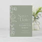 Carte de sauvegarde de date Fleurs blanches Sage v (Debout devant)