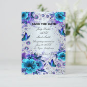 Carte de sauvegarde de date Fleurs bleues et papil (Debout devant)