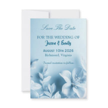 Carte de sauvegarde de date florale bleu ciel