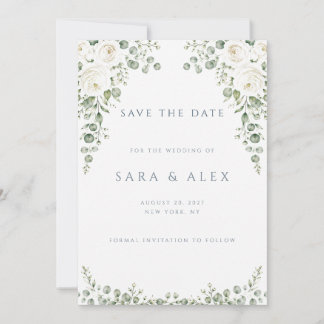 Carte de sauvegarde de date florale bleu poussiére