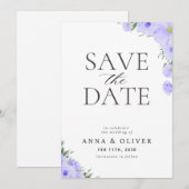 Carte de sauvegarde de date florale bleue (Devant / Derrière)