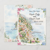 Carte de sauvegarde de date florale côtière rose (Devant / Derrière)
