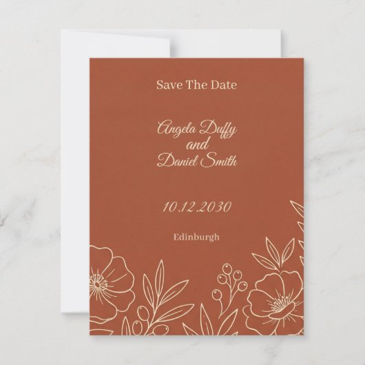 Carte de sauvegarde de date florale en terracotta (Devant)