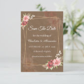 Carte de sauvegarde de date florale rose rustique (Debout devant)