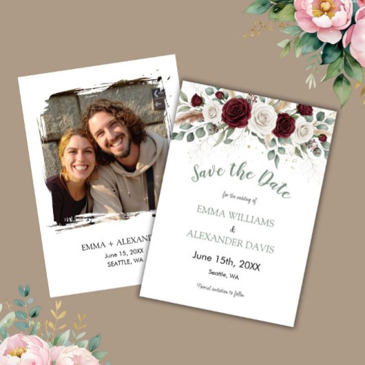Carte de sauvegarde de date florale rose vert saug