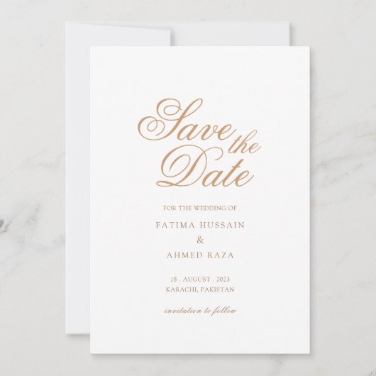 Carte de sauvegarde de date minimale en or blanc p (Devant)