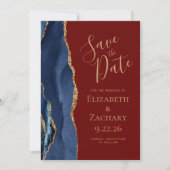 Carte de sauvegarde de date moderne agate bleu mar (Devant)