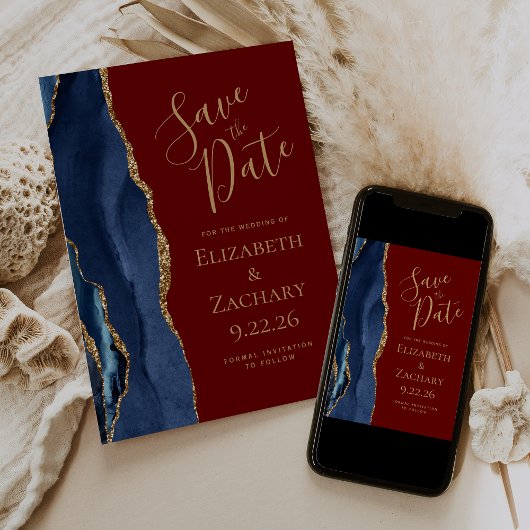 Carte de sauvegarde de date moderne agate bleu mar