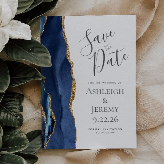 Carte de sauvegarde de date moderne agate bleu mar