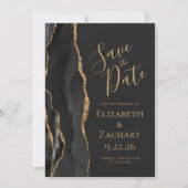 Carte de sauvegarde de date moderne noir or agate  (Devant)