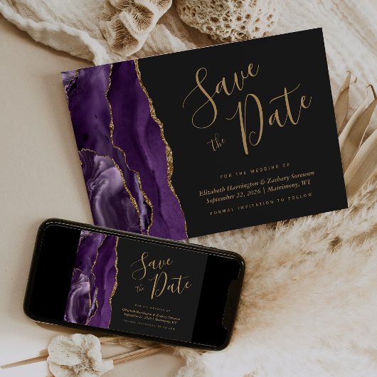 Carte de sauvegarde de date moderne violette et or