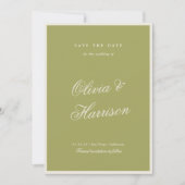 Carte de sauvegarde de date Olive Green Calligraph (Devant)
