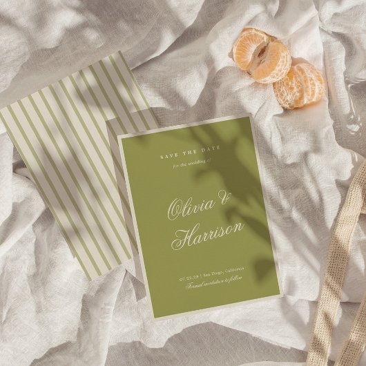 Carte de sauvegarde de date Olive Green Calligraph