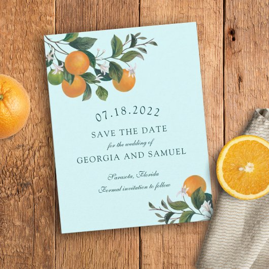 Carte de sauvegarde de date Oranges Fruits et Fleu