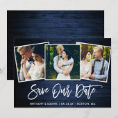 Carte de sauvegarde de date photo Bois Bleu Script (Devant / Derrière)