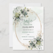 Carte de sauvegarde de date romantique à feuillage (Devant)