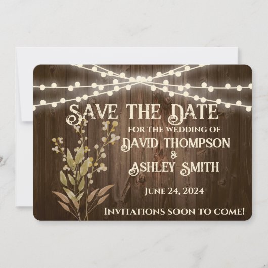 Carte de sauvegarde de date rustique (Devant)