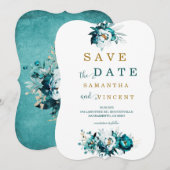 Carte de sauvegarde de date sarcelle et or (Devant / Derrière)