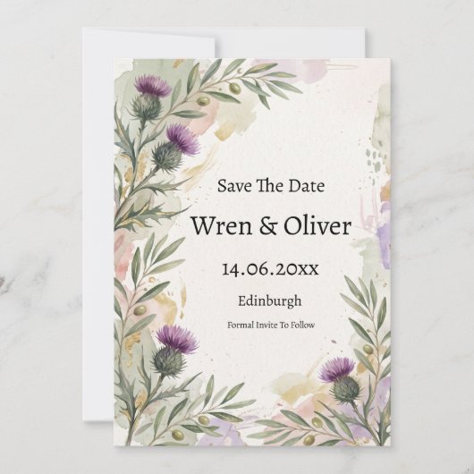 Carte de sauvegarde de date Scottish Thistle Lavan (Devant)
