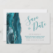 Carte de sauvegarde de date Teal Blue Silver Agate (Devant)