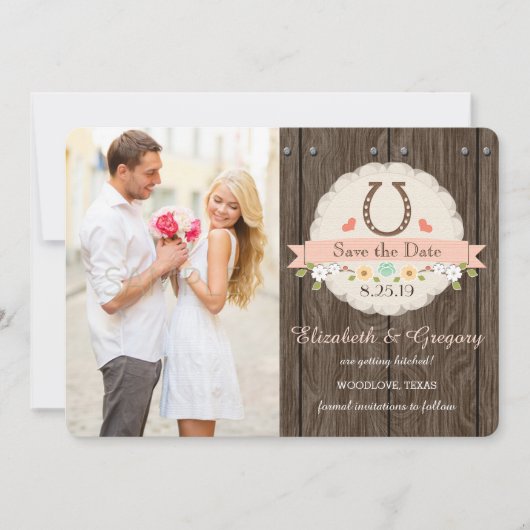 CARTE DE SAUVEGARDE DE DATE Western Horseshoe ROSE (Devant)