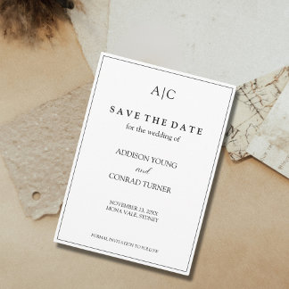 Carte de sauvegarde de mariage à monogramme blanc