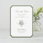 Carte de sauvegarde de mariage au monogramme vert  (Debout devant)