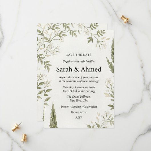 Carte de sauvegarde de mariage botanique rustique (Devant/Arrière en situation)