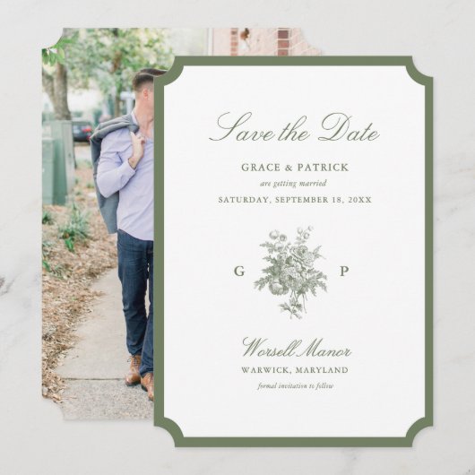 Carte de sauvegarde de mariage classique vert saug (Devant / Derrière)