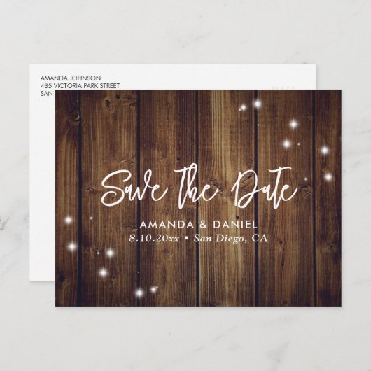 Carte de sauvegarde de mariage en bois rustique (Devant / Derrière)