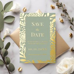 Carte de sauvegarde de mariage en or vert sauge à