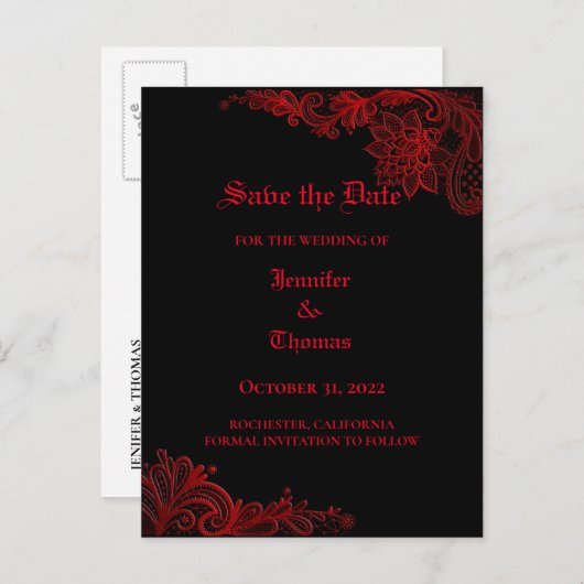 Carte de sauvegarde de mariage Halloween élégante (Devant / Derrière)