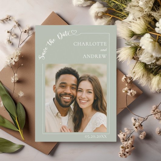 Carte de sauvegarde de mariage photo Vert Sauge Iv
