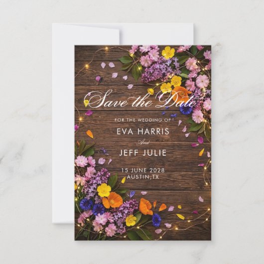 CARTE DE SAUVEGARDE DE MARIAGE RUSTIQUE BOHO BOIS (Devant)