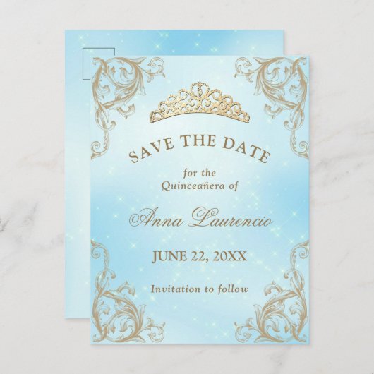 Carte de sauvegarde de Quinceanera à lumière bleue (Devant / Derrière)