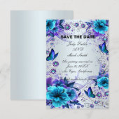 Carte de sauvegarde Floral Bleu et Papillon (Devant / Derrière)