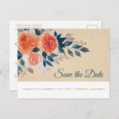 Carte de sauvegarde florale aquarelle orange et cr (Devant / Derrière)