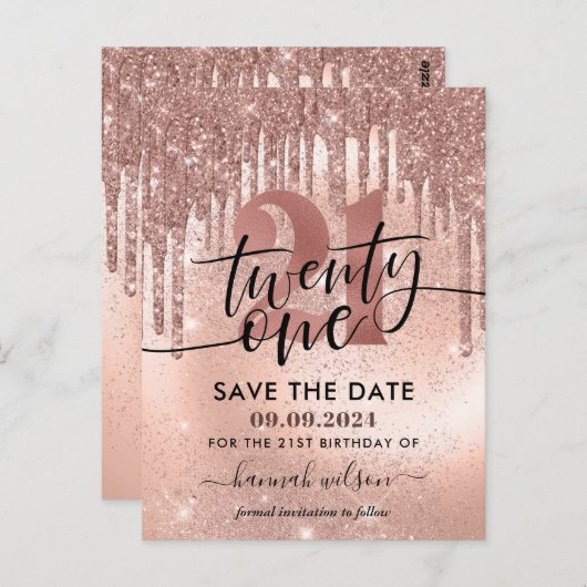 Carte de sauvegarde Rose Gold pour fête d'annivers (Devant / Derrière)