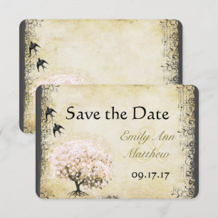 Carte de sauvegarde vintage avec arbre à feuilles