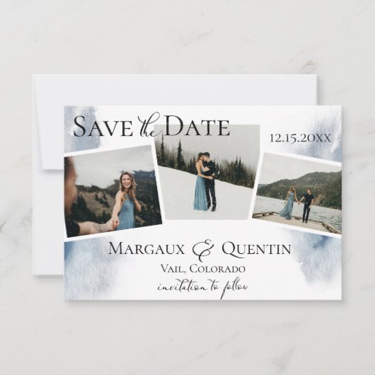 Carte de Save the Date avec lavis aquarelle hiver  (Devant)