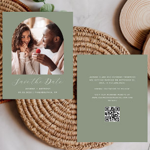 Carte de Save the Date Budget Photo Arche QR Vert