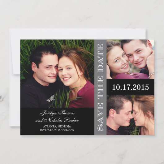 Carte de Save the Date Collage de Mariage - Gris (Devant)