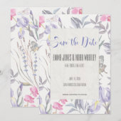 Carte de Save the Date de mariage aquarelle Iris V (Devant / Derrière)